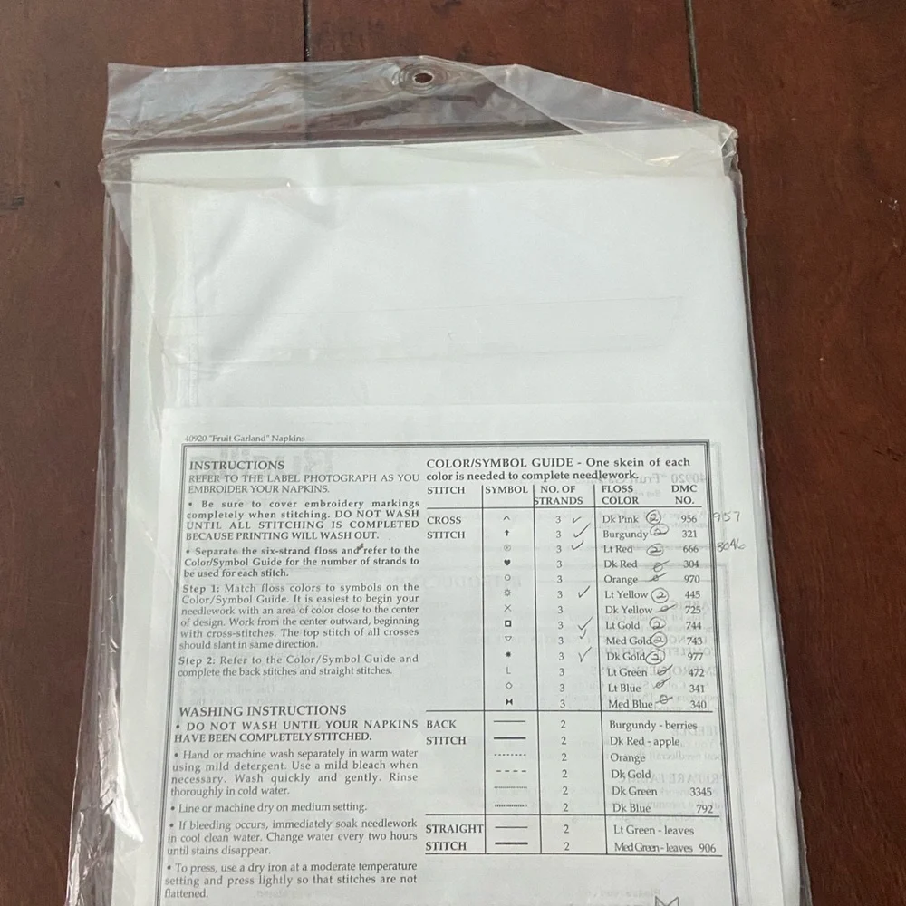 Bucilla Cross Stitch Kit- Fruit Garland Napkins (4)